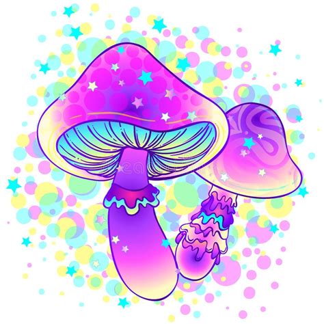 Magic Mushrooms Psychedelic Hallucination Vibrant Vector Illustration