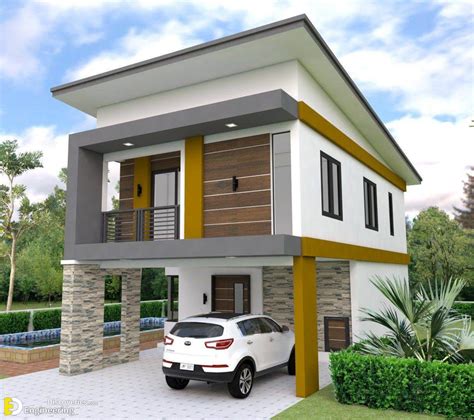 Two Storey House Plan With Bedrooms And Car Garage Engineering