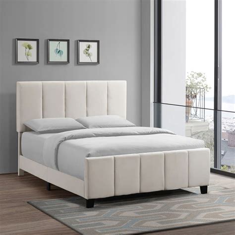 Modern Channel Upholstered Bed Ivory Accentrics Home Furniture Cart