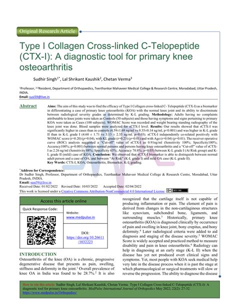 PDF Type I Collagen Cross Linked C Telopeptide CTX I A Diagnostic