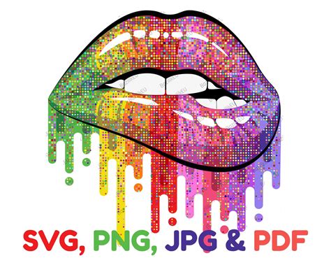 Rainbow Glitter Lips Svg Dripping Lips Lip Print Sexy Etsy