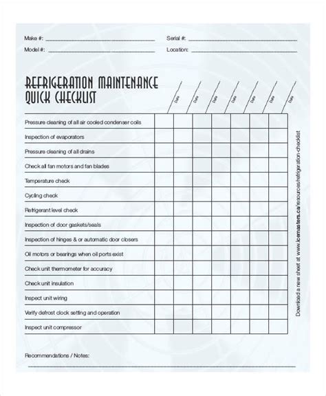 Adapt the column or cell width as desired. Equipment Maintenance Checklist Templates | 15+ Free Docs ...