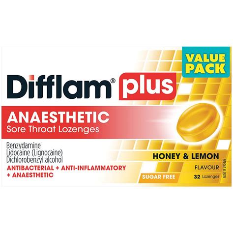 Difflam Plus Anaesthetic Honey And Lemon 32 Lozenges Coughs