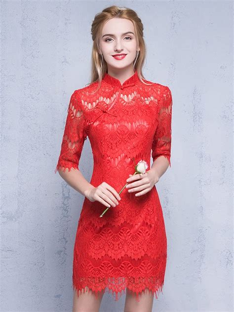 Half Sleeves Qipao Cheongsam Dress In Lace Cozyladywear