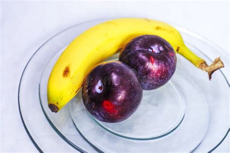 Food Still Banana And Plums Stock Image Image Of Fork Bowl 172980087