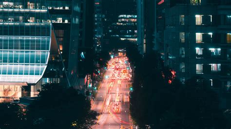 Download Wallpaper 2560x1440 Night City Street Aerial View Road