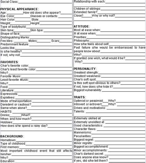 48 Pdf Printable Character Sheet For Writers Printable Download Docx