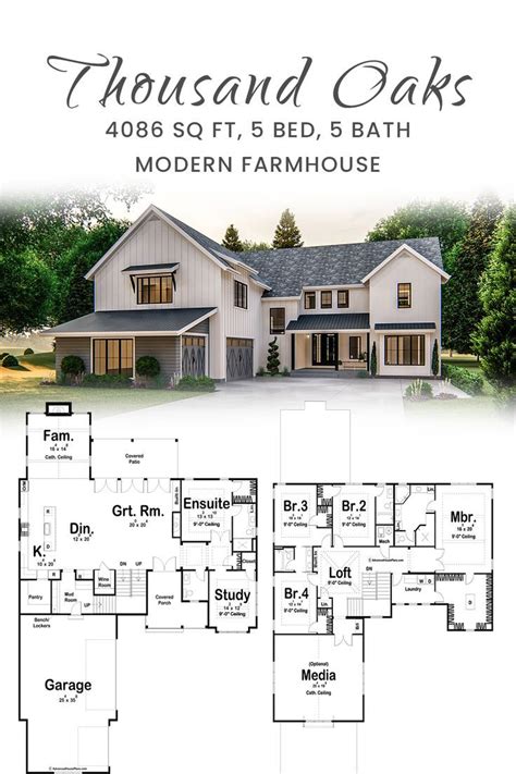 This 2 Story Modern Farmhouse Plan Is Highlighted On The Exterior By