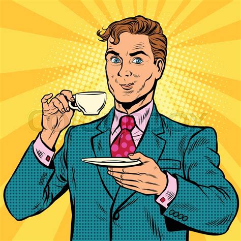 Retro Businessman Drinking Tea Pop Stock Vector