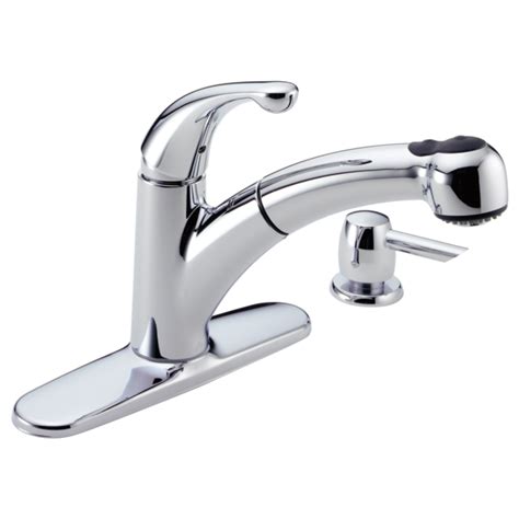 You need an 1/8th inch allean wrench or delta faucet tool to lossen the setscrew. Single Handle Pull-Out Kitchen Faucet with Soap Dispenser ...