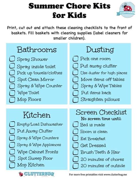 Summer Chore Kits And Screen Time Checklist For Kids Kids Summer