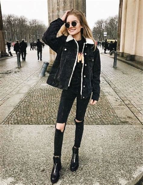 All Black Fallwinter Outfit Tween Outfits Denim Jacket With Fur