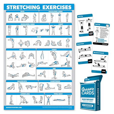Quickfit Bodyweight Workouts And Stretching Exercise Poster Set