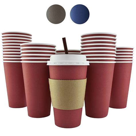 100 Pack 16 Oz 8 12 20 Disposable Hot Paper Coffee Cups Lids
