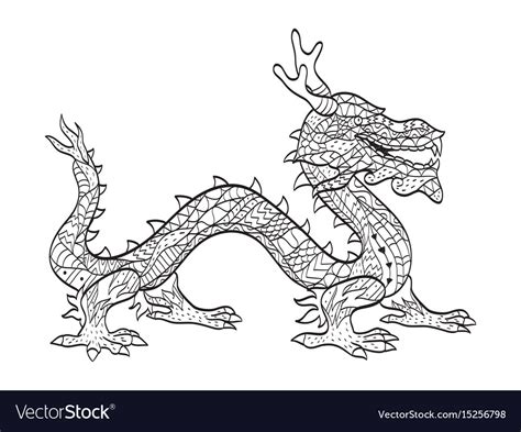 Coloring Japanese Dragon For Adults Royalty Free Vector