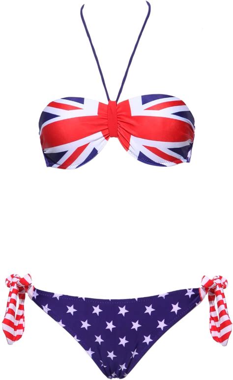 sexy women push up padded bra british uk flag print bandeau top bikini set swimwear swimsuit