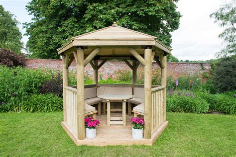 3m Premium Hexagonal Wooden Garden Gazebo With Timber Roof Furnished