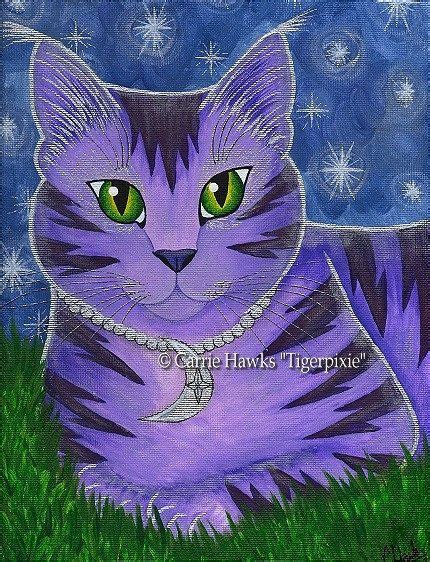 Whimsical Cat Painting Moon Cat Art Astra Purple Cat Celestial Etsy