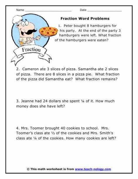 Fraction Word Problems Worksheets 6th Grade | Math word problems