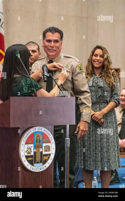 New Los Angeles County Sheriff Robert Luna Gets His New Sheriff S Badge Pinned By His Wife Left