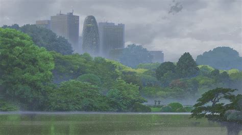 1080p Anime Nature Clouds The Garden Of Words Rain Garden Green
