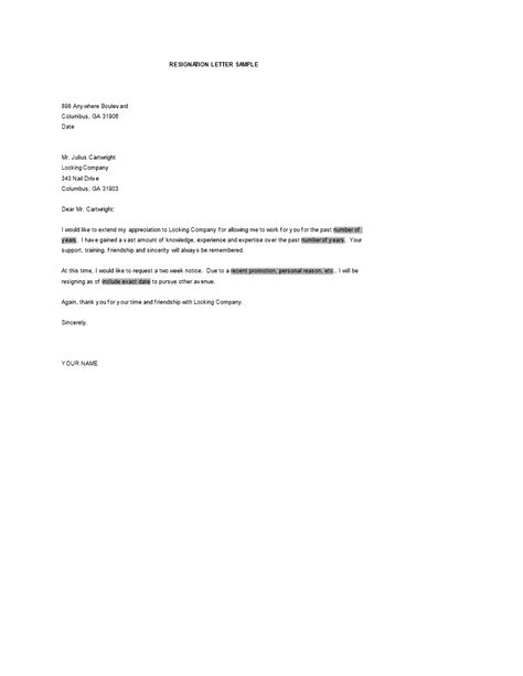 A resignation letter is a short letter formally advising your employer that you are leaving your job. Simple Resignation Letter For Personal Reason Word | Templates at allbusinesstemplates.com