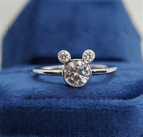 mickey mouse engagement ring bezel moissanite ring sterling silver wedding ring three stone