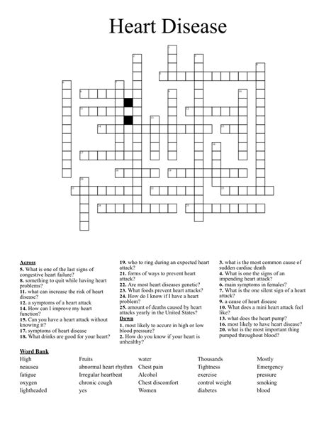 Heart Disease Crossword Wordmint