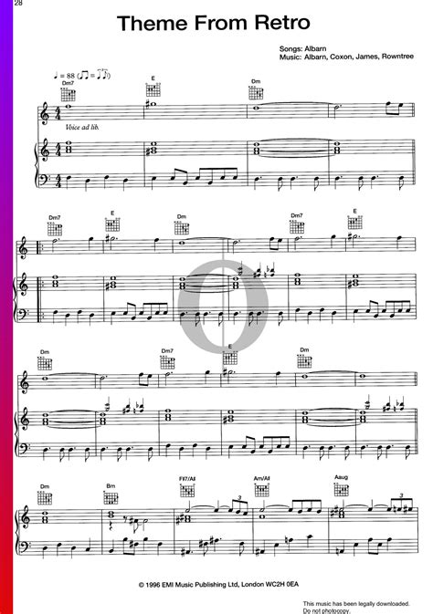 theme from retro bladmuziek piano gitaar stem pdf downloaden en streamen oktav