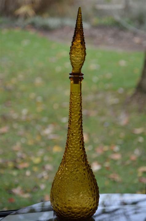 Decorative Mid Century Tall Amber Bubble Glass Bottle Or Etsy Bubble Glass Glass Bottles Decor