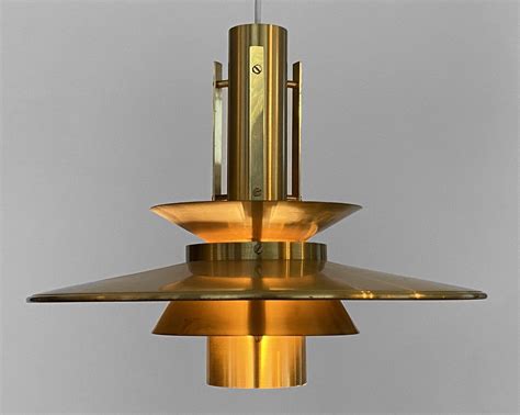 Multi Layered Solid Brass Pendant Light Denmark 1960s 226123