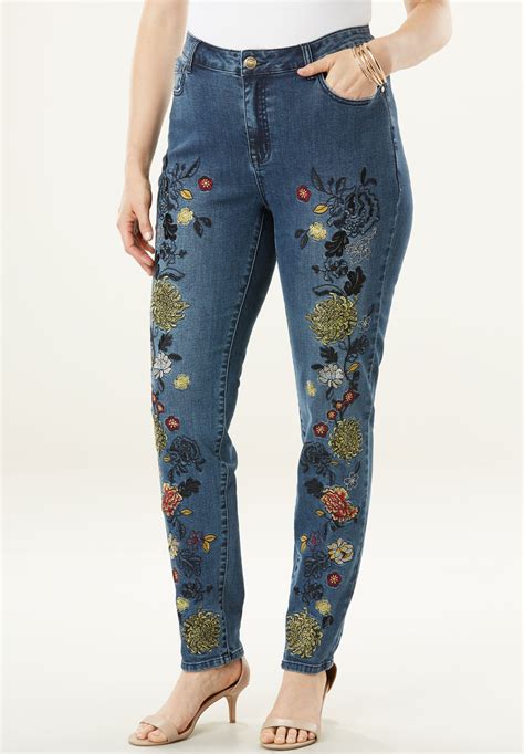 floral embroidered skinny jean by denim 24 7® plus size denim full beauty