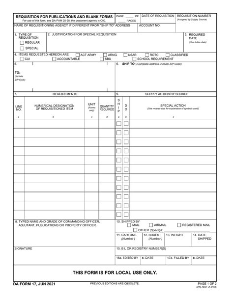 Da Form 17 Requisition For Publications And Blank Forms Forms Docs