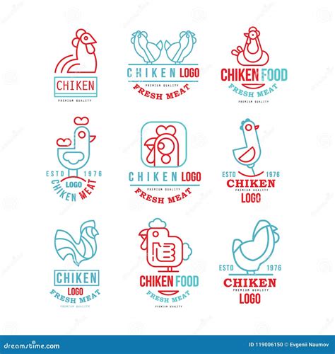 Chicken Logo Set Fresh Meat Premium Quality Badge Design For Farm