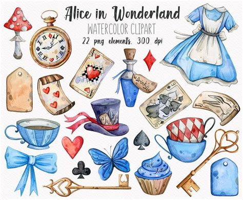 Alice In Wonderland Clipart Watercolor Tea Party Fairytale Clipart
