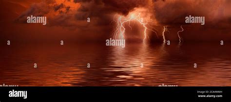 Lightning Storm Over The Sea Stock Photo Alamy
