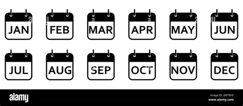 Every Month Of A Year Calendar Icons Set Of Black Calendar Icons