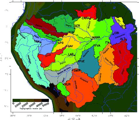 Map Of The Amazon River Sub Basins And The Main Rivers Localization Of