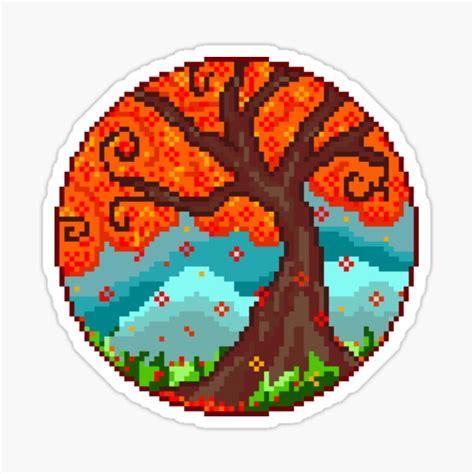 Autumn Tree Pixel Art Sticker For Sale By Colourful Voids Redbubble