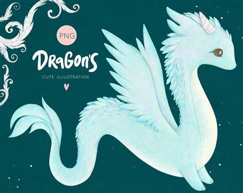 Whimsical Dragon Clipart Dragon Age Unicorn Dragon Instant Etsy