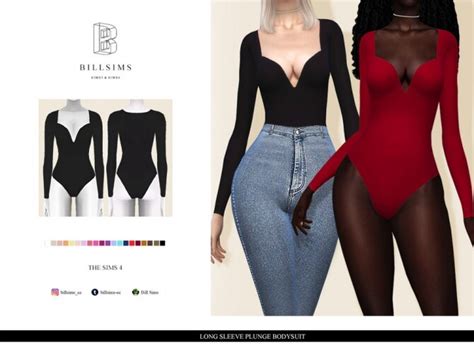 Long Sleeve Plunge Bodysuit By Bill Sims At Tsr Sims 4 Updates