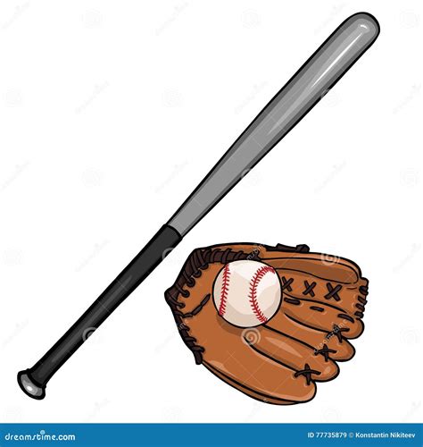 Vector Cartoon Baseball Bat Ball And Glove Stock Illustration