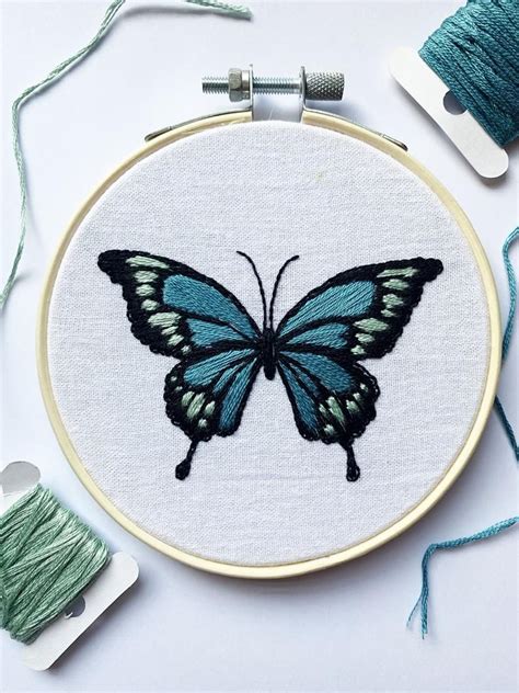 Embroidery Pattern Blue Butterfly Embroidery Kits Butterfly