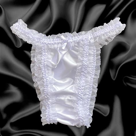 White Sissy Organza Frilly Ruffle Satin Bikini Tanga Knickers Panties Size 10 20 17 21 Picclick