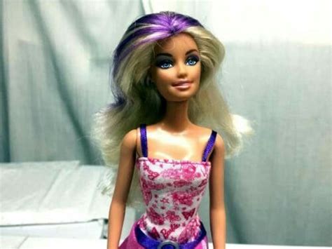 barbie 12 doll blonde w purple streaked hair w pretty dress lot purple hair streaks
