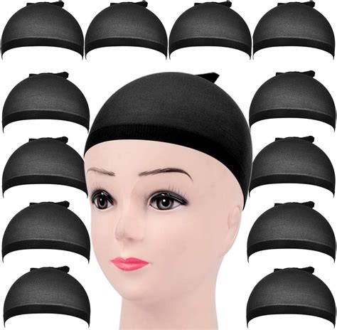 Fandamei 12pcs Black Nylon Wig Caps Elastic Stocking Wigs Cap For Women Stretchy Nylon Wig
