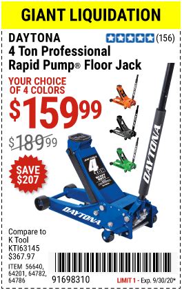 All coupons for daytona 3 ton low profile / long reach floor jack: DAYTONA 4 Ton Professional Rapid Pump® Floor Jack for $159 ...