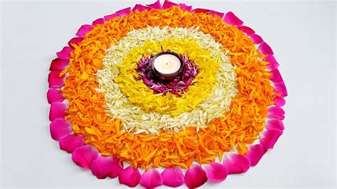 Diwali Flowers Decoration Idea Quick And Easy Flowers Rangoli For