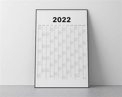 2022 Calendar Blank Vertical Yearly View Extra Large Wall Etsy