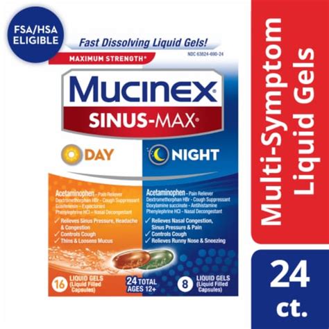 Mucinex Sinus Max Max Strength Day And Night Sinus Pressure And Congestion Liquid Gels 24 Ct Kroger